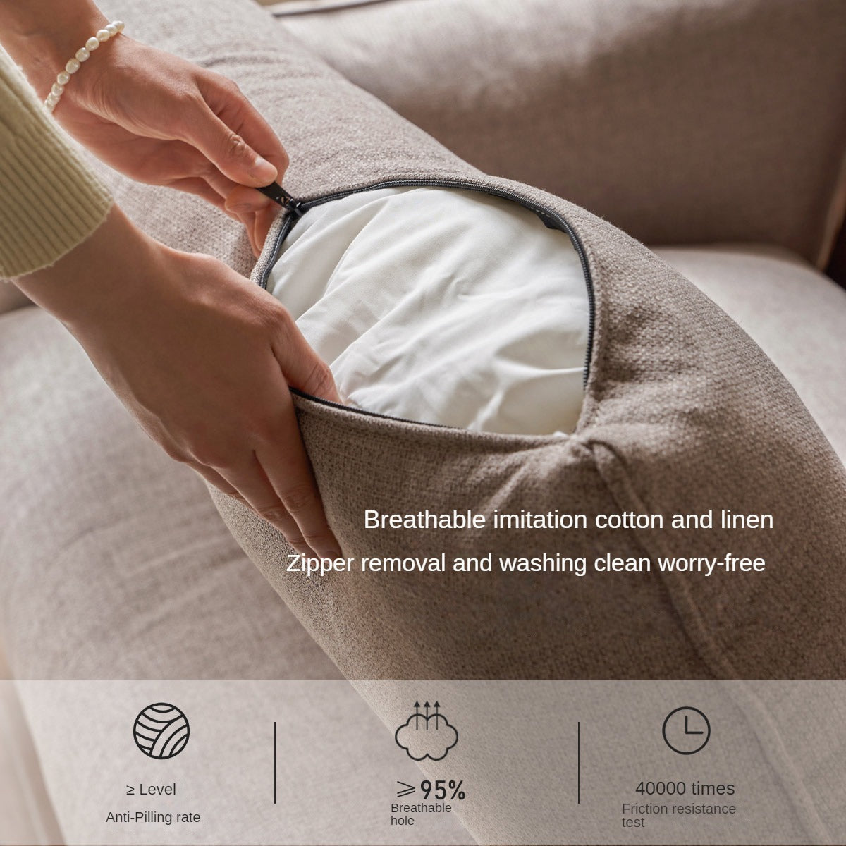 Oak Solid Wood Leather, Fabric Straight Sofa.