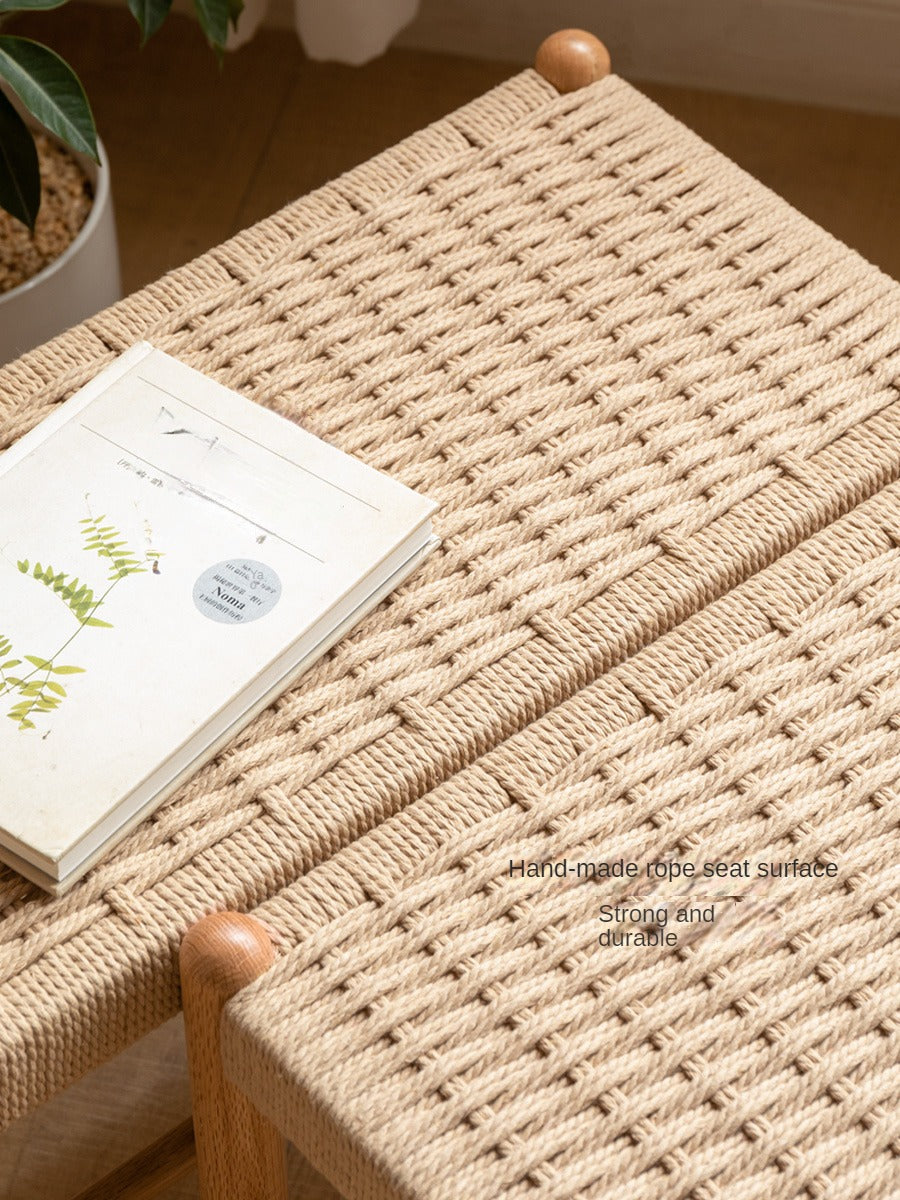 Oak Solid Wood Modern Rope Shoe Bench