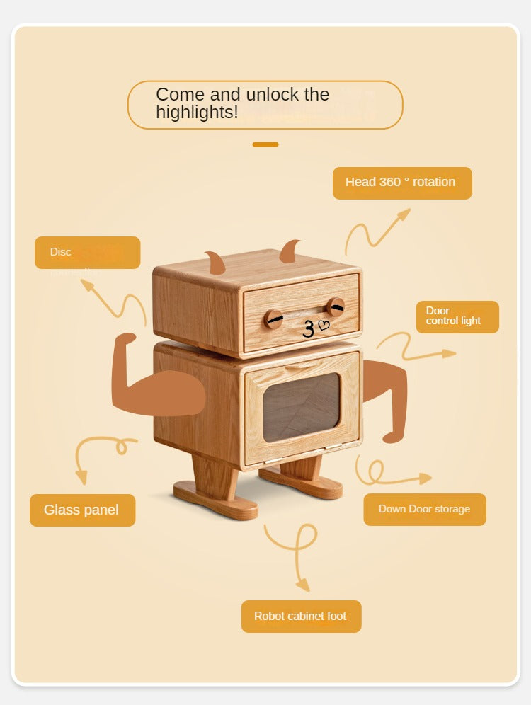 Oak Solid Wood Nightstand Rotate 360°.