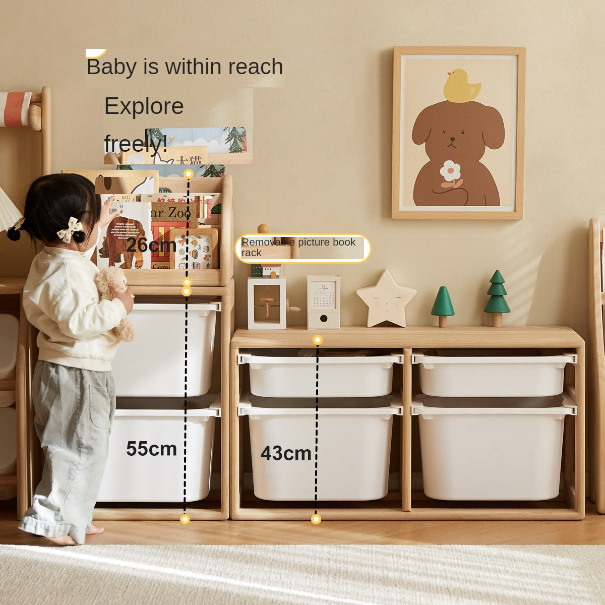 Poplar Solid Wood Children's Storage Rack Montessori Toy Storage