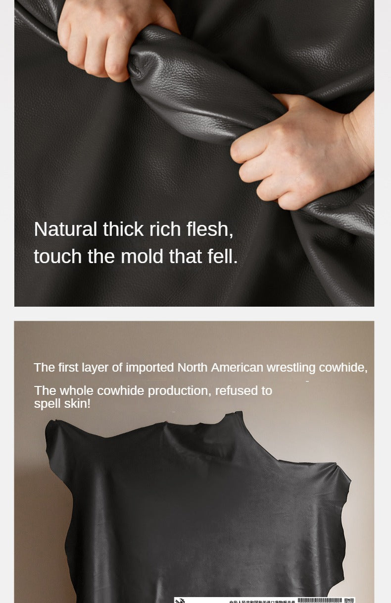 Leather Italian First Layer Yellow Cowhide Straight Sofa.