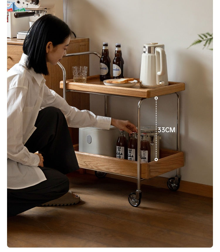 Oak, Poplar, Cherry Solid Wood Double Layer Mobile Side Table