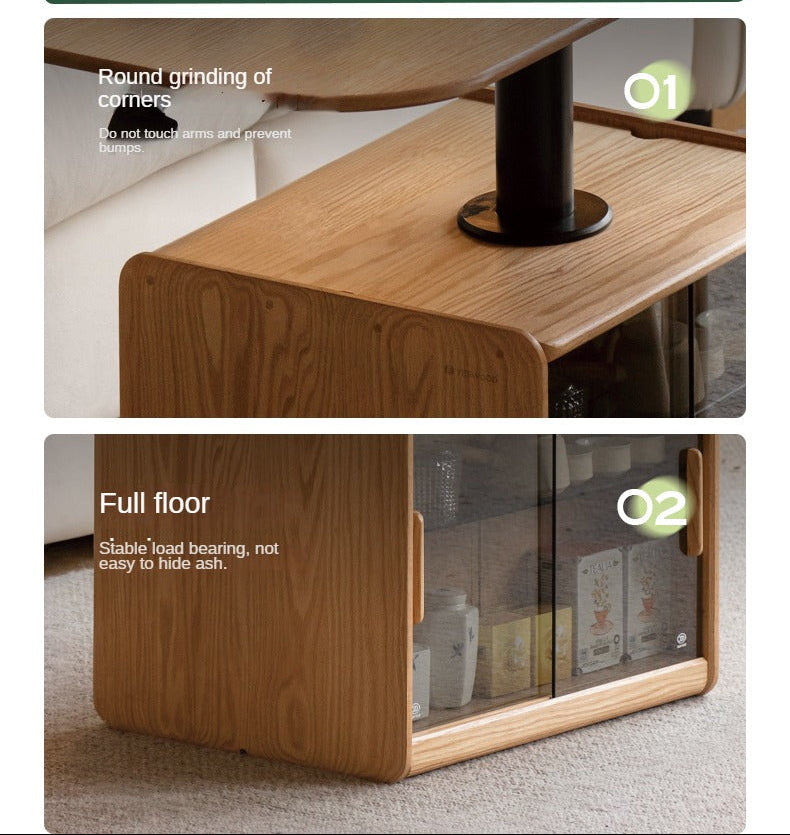 Oak Solid Wood Elevating Folding Storage Lifting Coffee Table