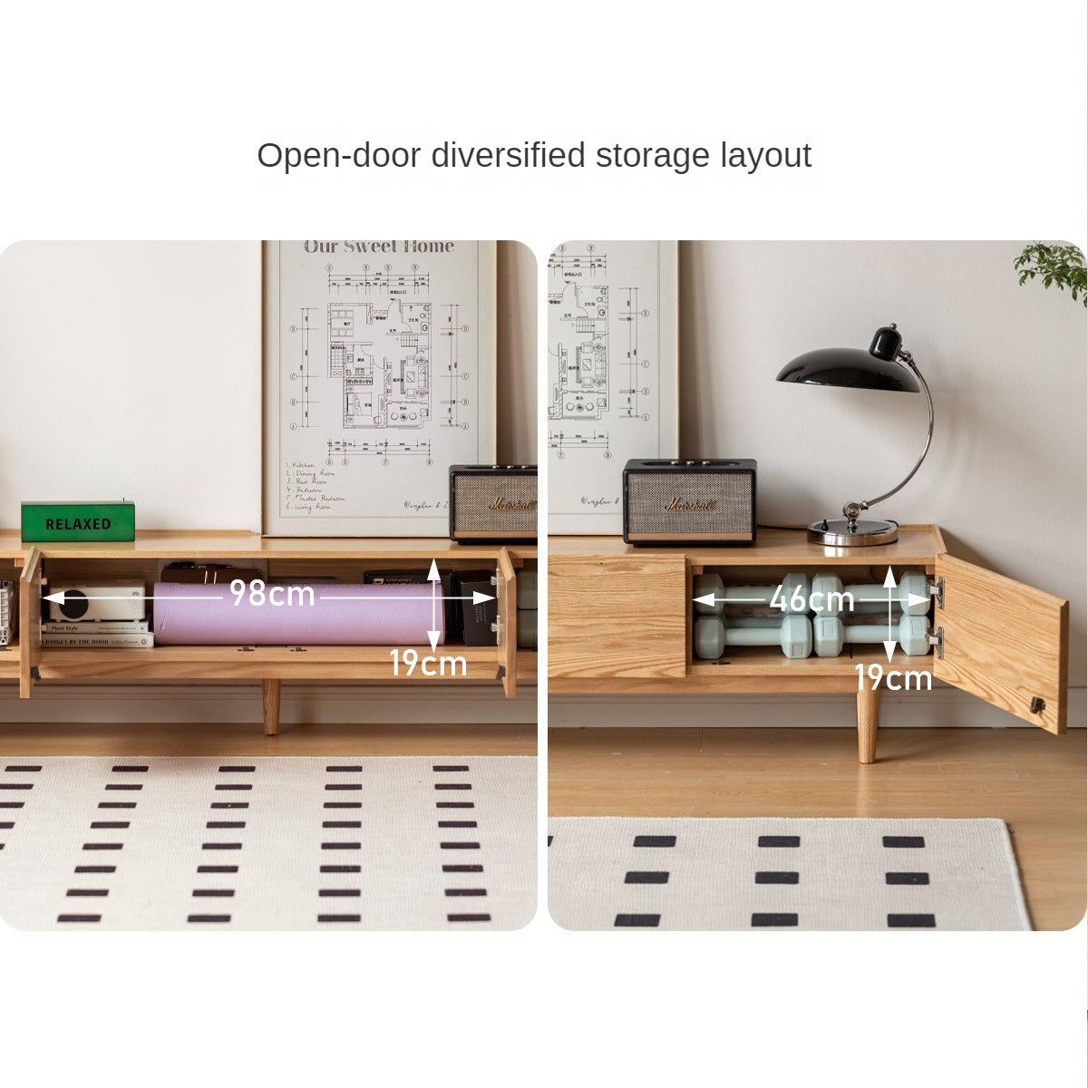 Oak Solid Wood Modern Locker Integrated TV Cabinet.