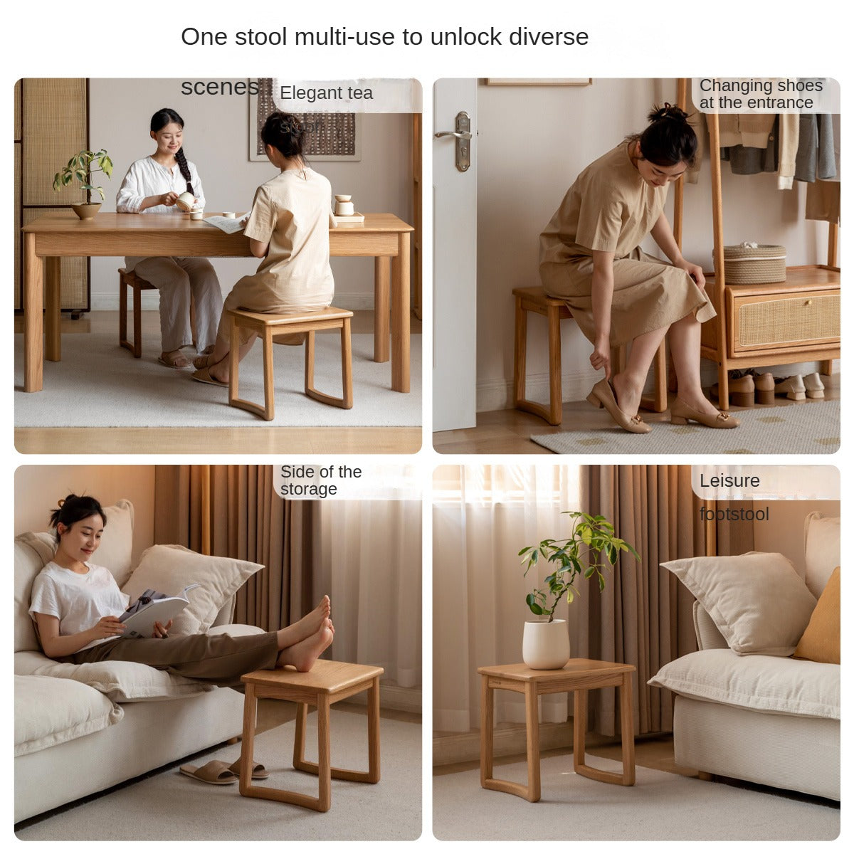 Ash, Oak Solid Wood Tea Stool