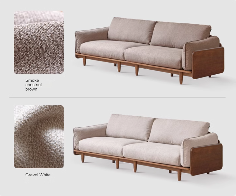 Oak Solid Wood Leather, Fabric Straight Sofa.