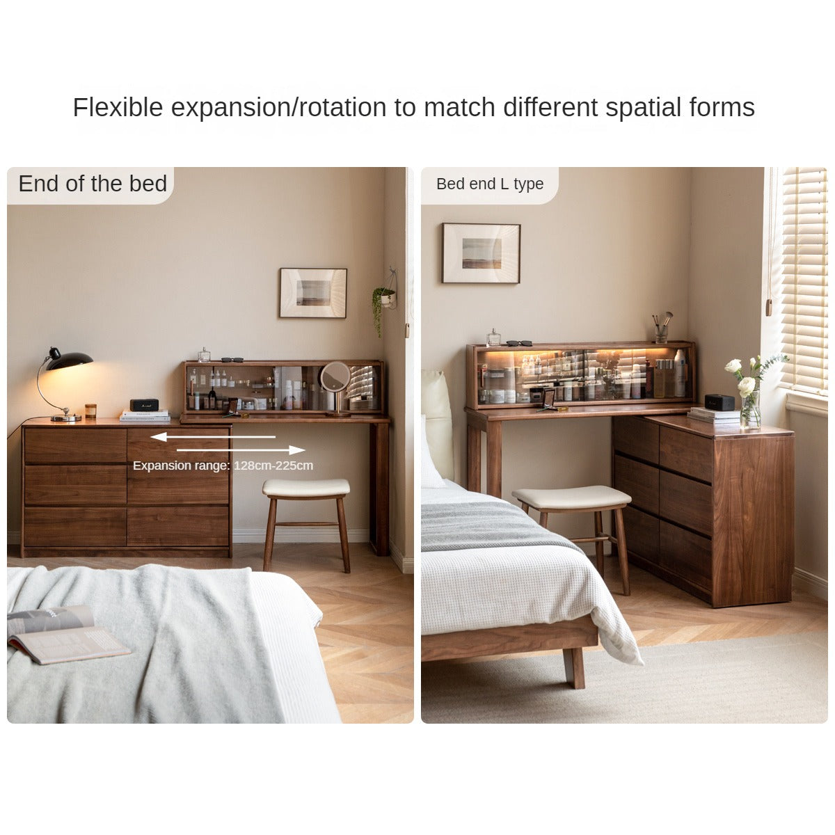 Black Walnut, Walnut Tree Solid Wood Retractable Dressing Table.