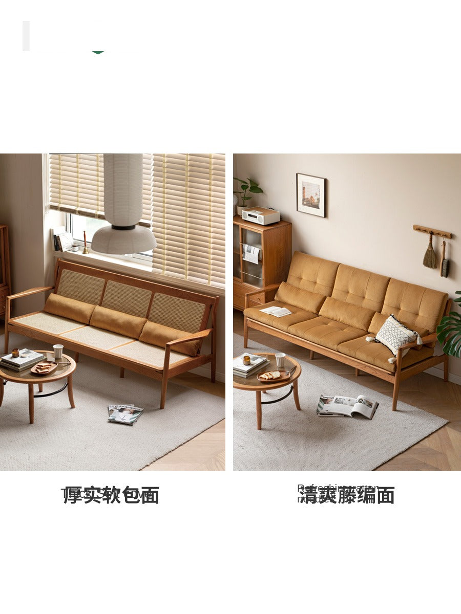 Oak Solid Wood Rattan Vintage Dual-purpose Sofa.