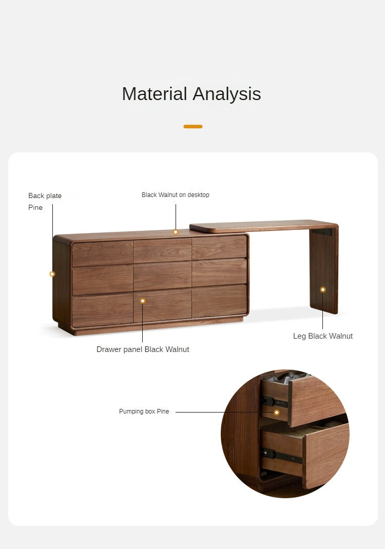 Black Walnut, Golden Sandalwood Telescopic Dressing Table.