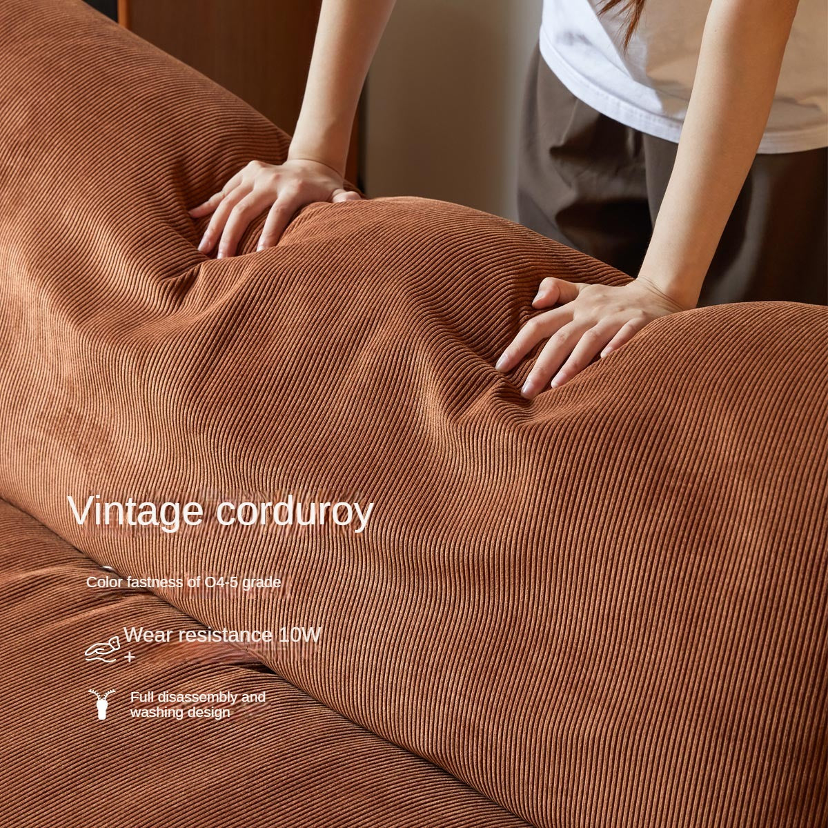 Fabric Three-seat Straight Sofa.