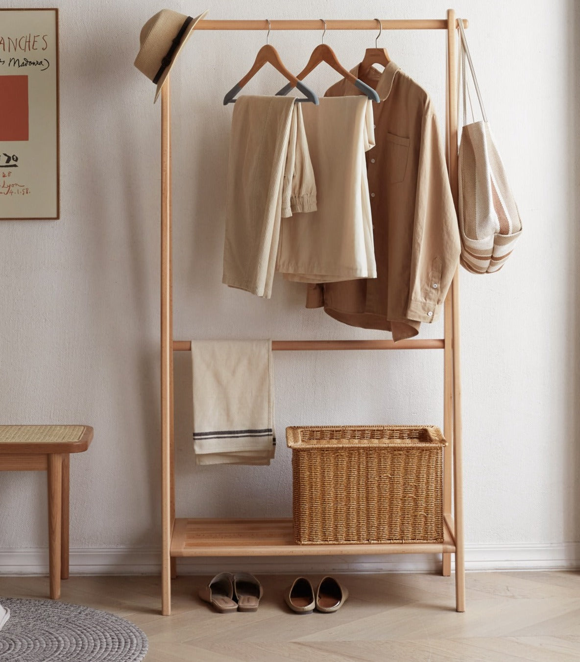 European Beech Solid Wood Clothes Rack Floor-Standing Coat Rack