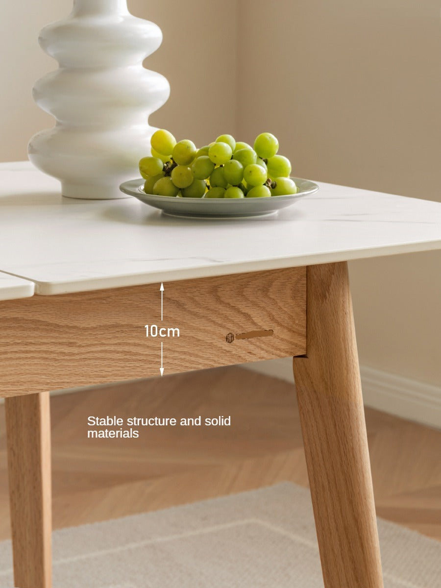Oak Solid Wood Folding Dining Table Rock Slab Surface