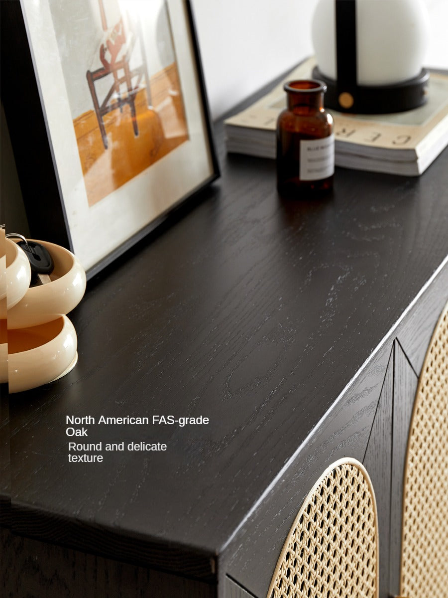 Oak Solid Wood Black Rattan Shoe Cabinet