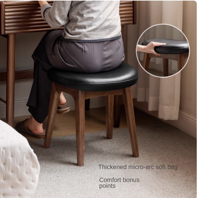 Black Walnut, Ash, Oak, Sandalwood Solid Wood Makeup Soft Stool
