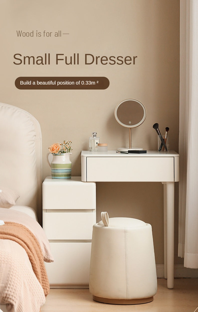 Poplar Solid Wood Telescopic Small Dressing Table Cream Style.