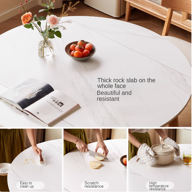 Oak Solid Wood Folding Rock Board Expandable Dining Table