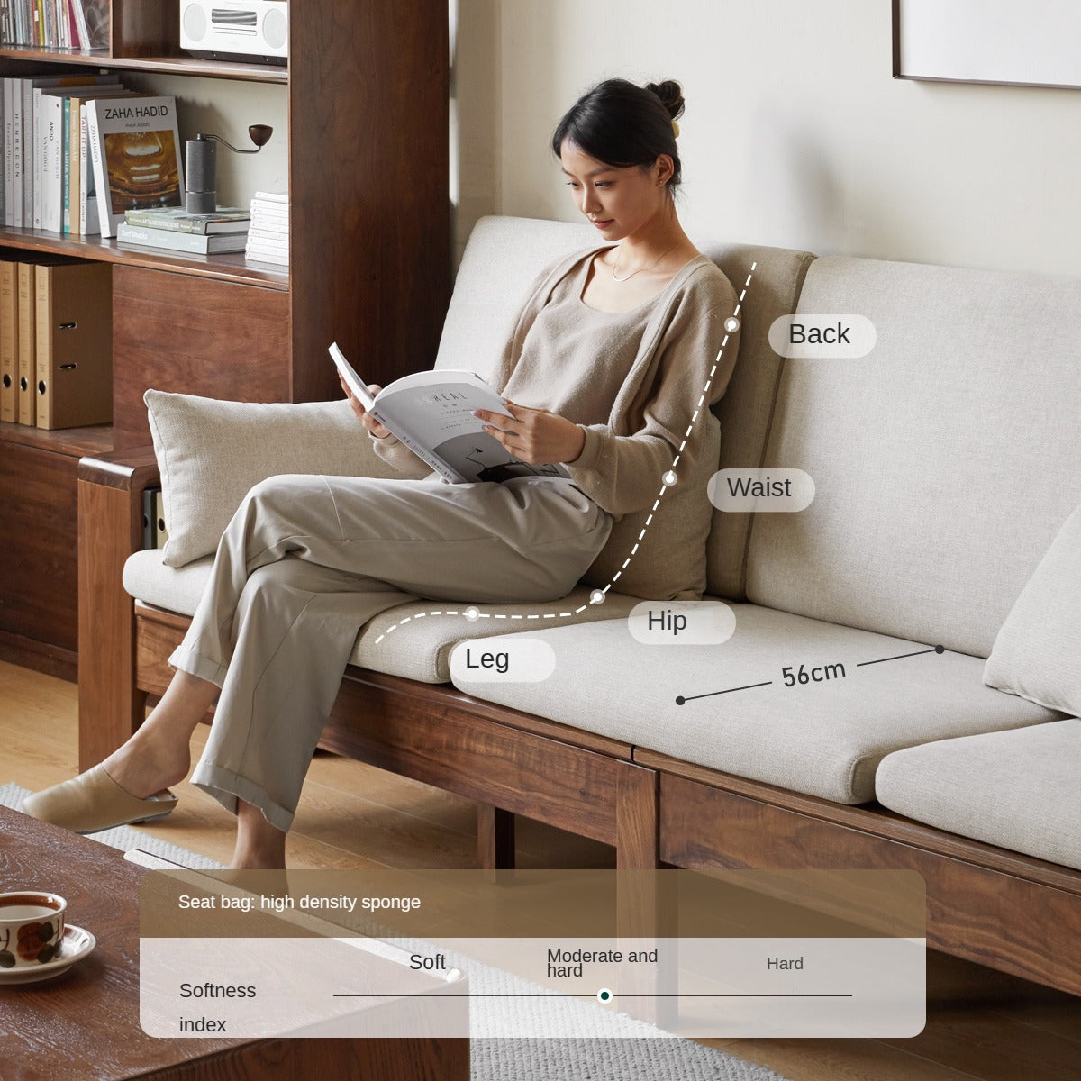 Black Walnut, Solid Sandalwood Fabric Sofa Nordic Dual-purpose Sofa-