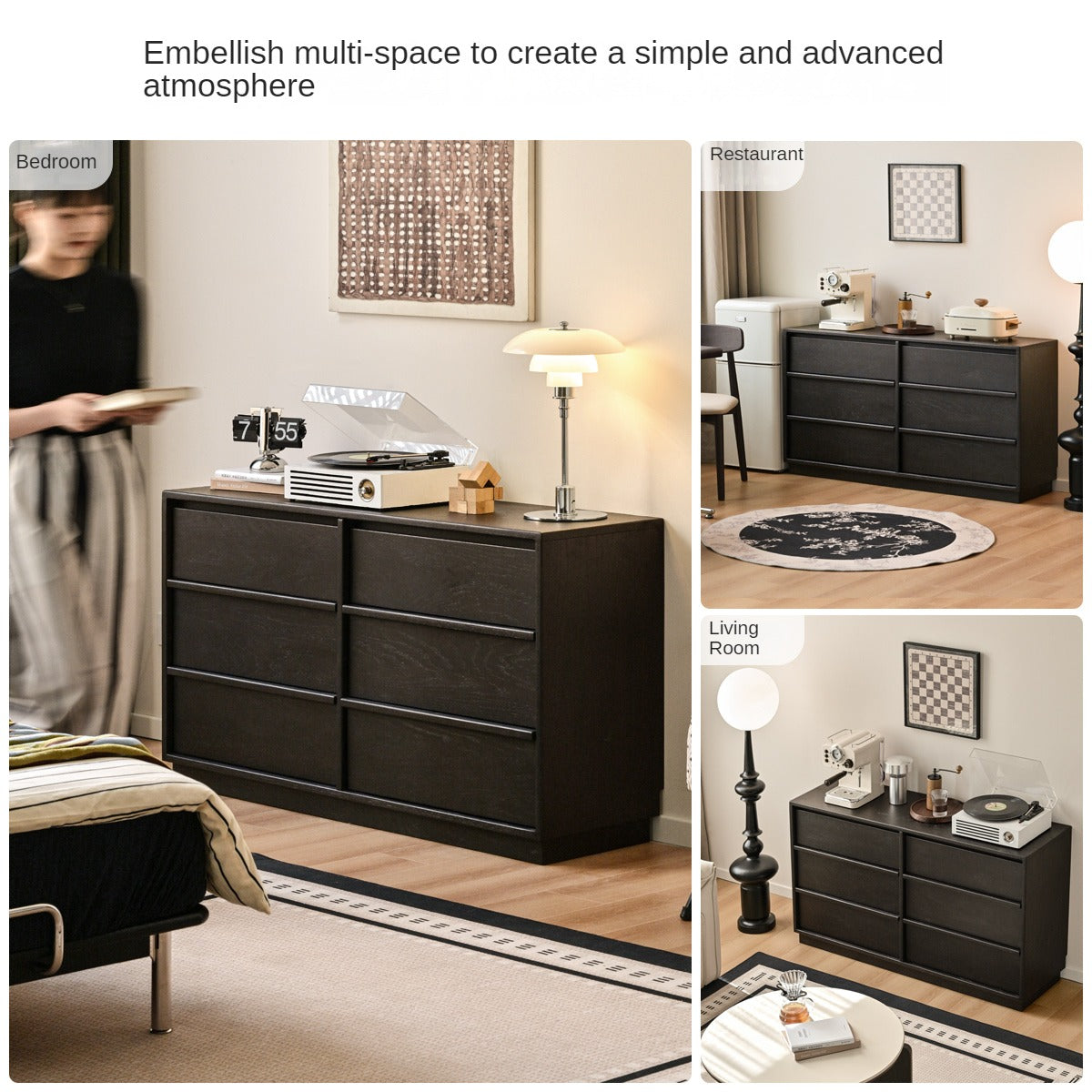 Oak, Ash Solid Wood Black Drawer Cabinet