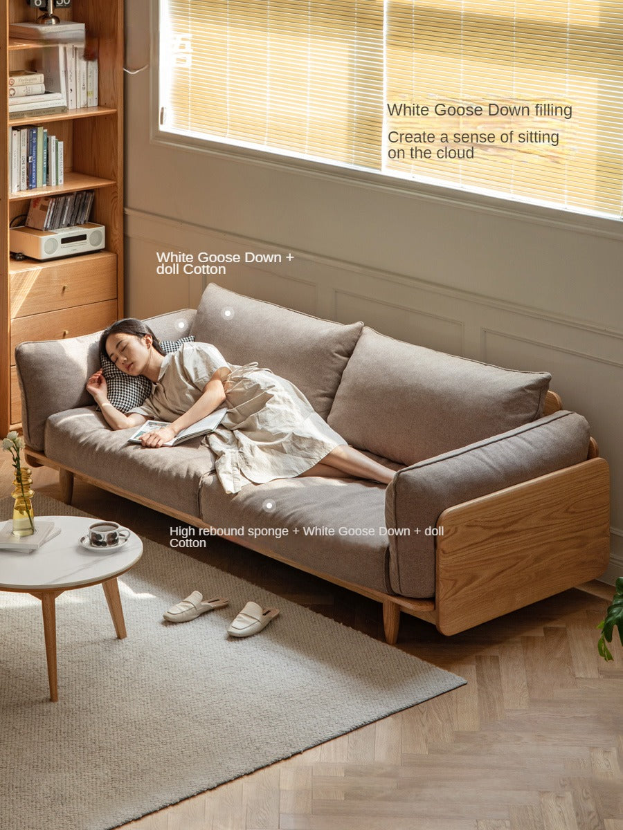 Oak, Ash Solid Wood Sofa Genuine Leather, Fabric.
