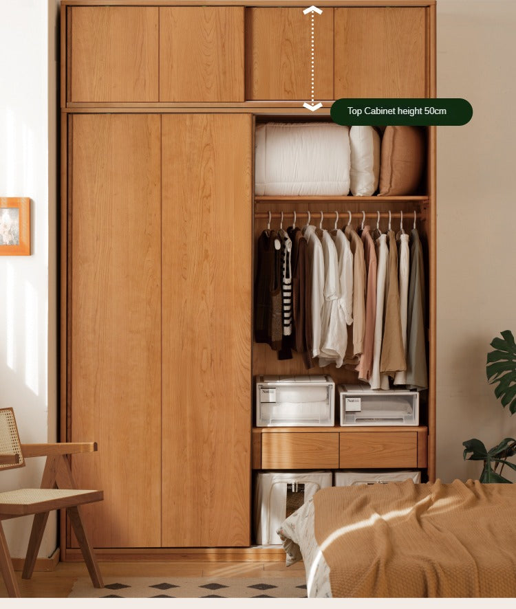 Cherry Wood Sliding Door Retro Wardrobe.