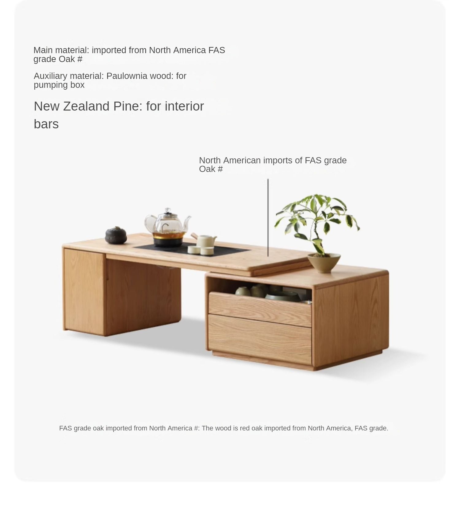 Oak Solid Wood Telescopic Modern Tea Table