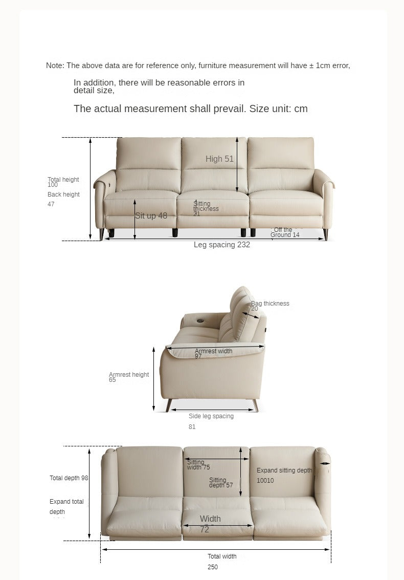 Genuine Leather Zero Wall Multifunctional Electric Sofa, Top Layer Cowhide Sofa.