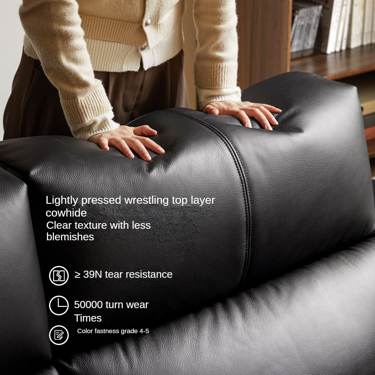 Leather Sofa First Layer Yellow Cowhide Tofu Block Leather Sofa.