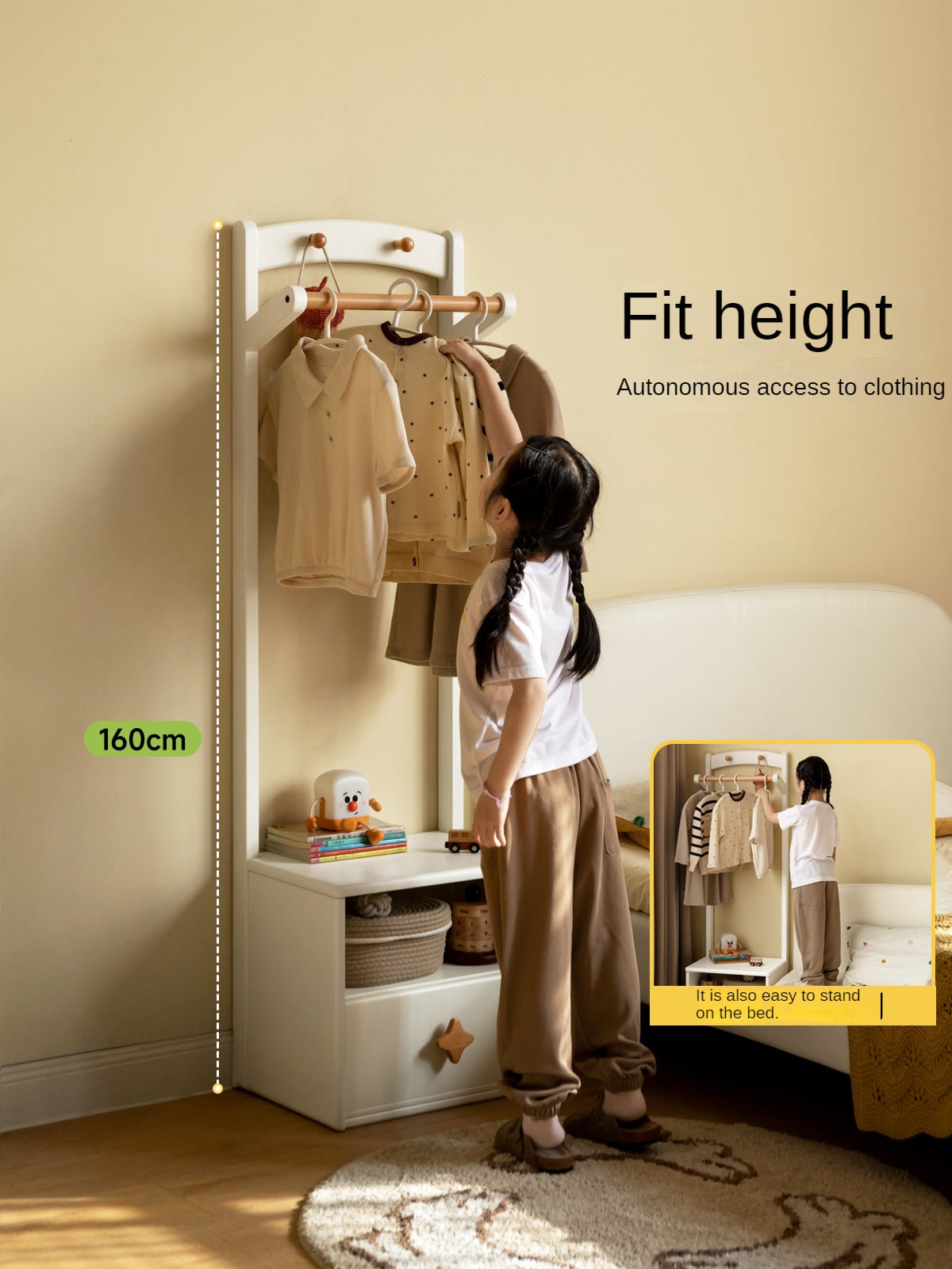 Poplar Solid Wood Clothes Hanger Nightstand-