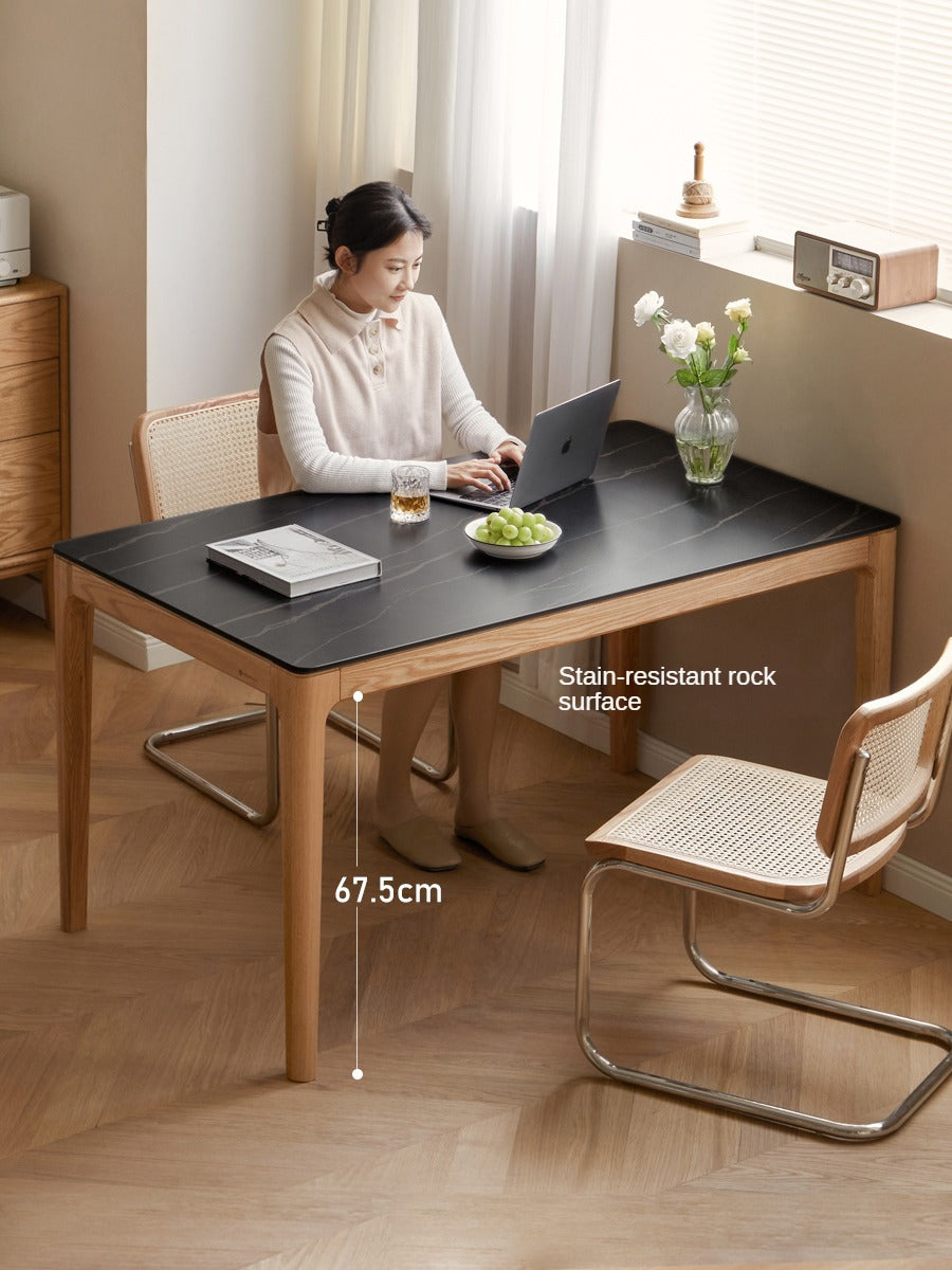 Oak, Ash Solid Wood Dining Table With Rock Slab Surface