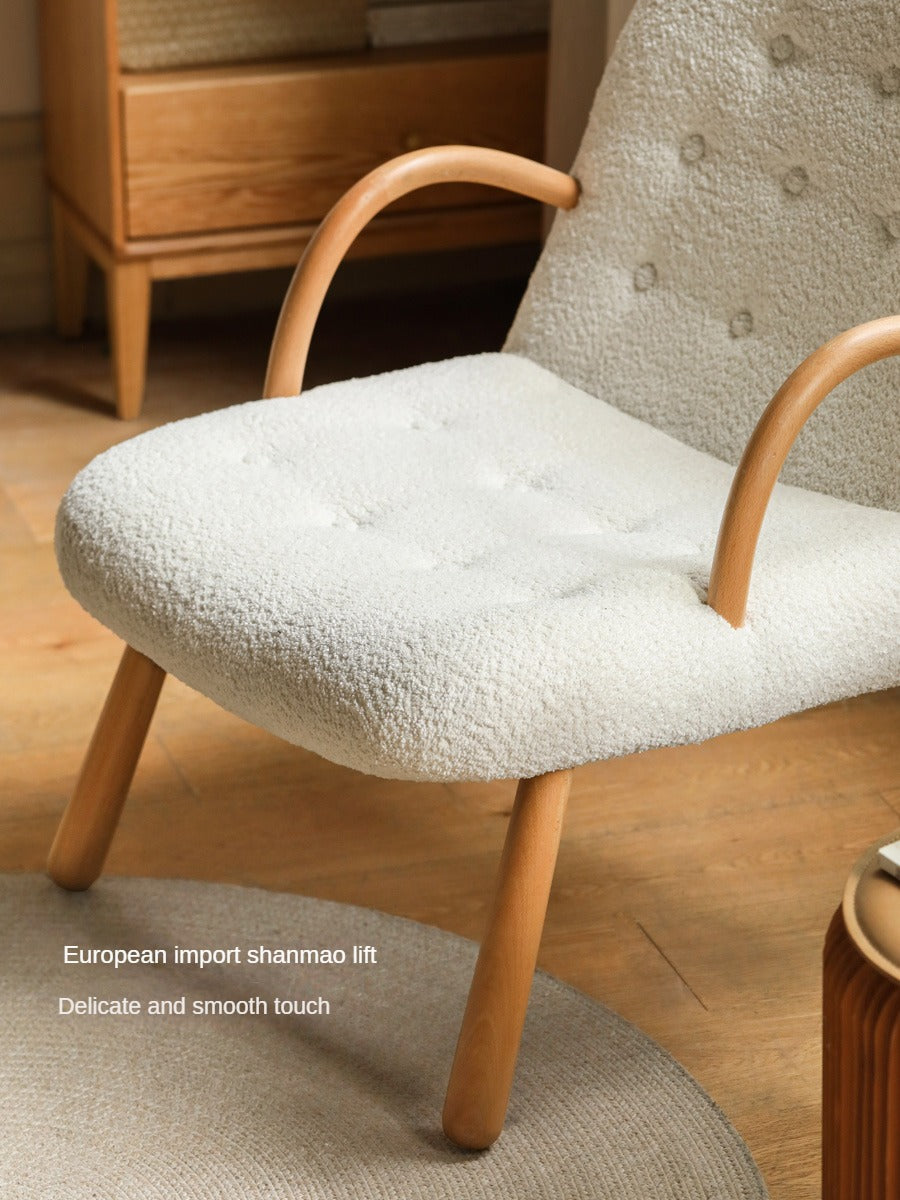 Beech Solid Wood Lamb Velvet Alpaca White Armchair)