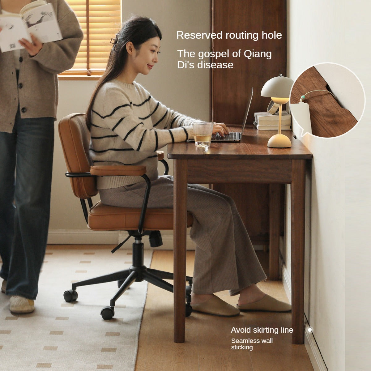 Black Walnut Solid Wood Desk With Drawers