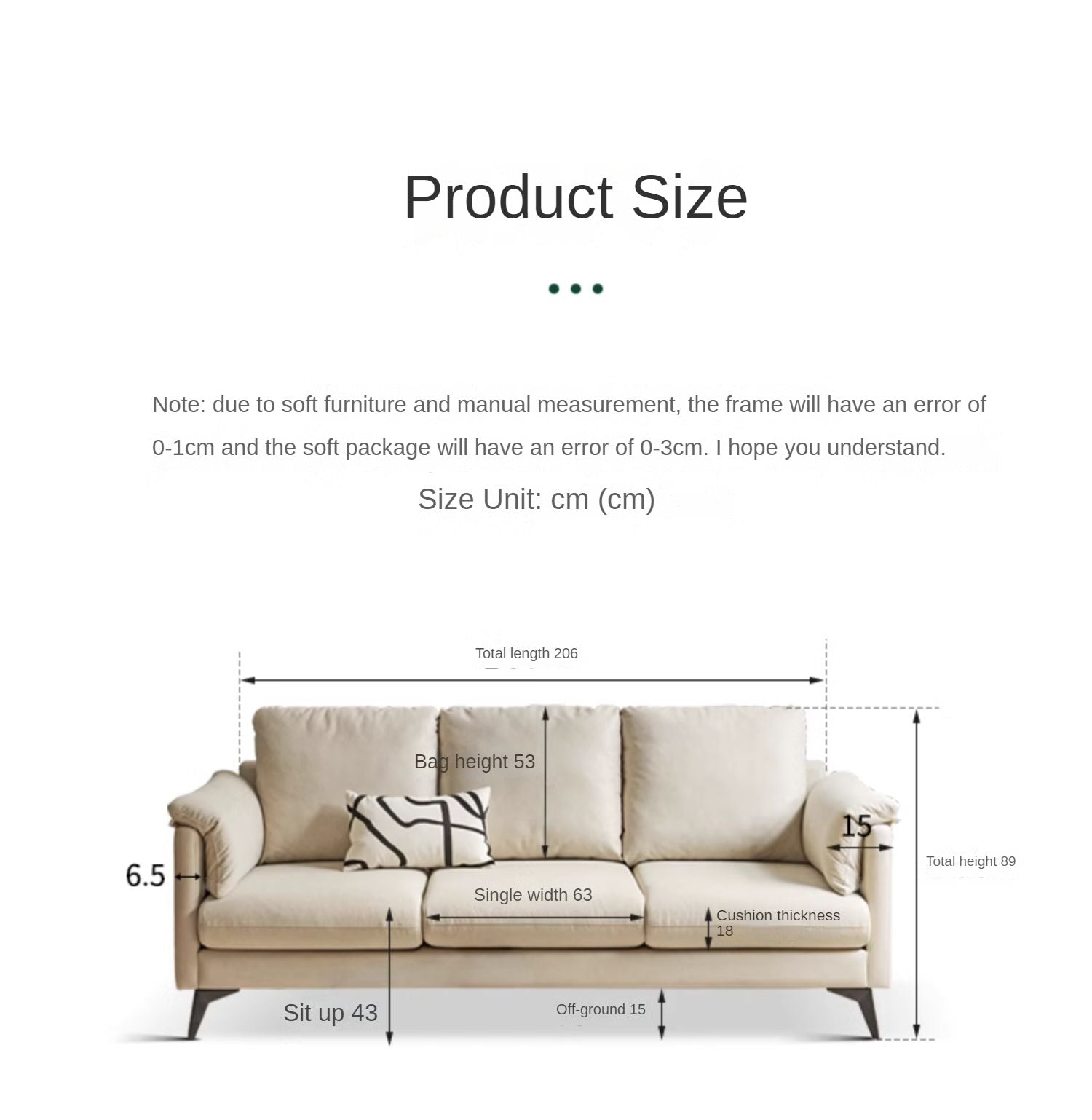 Fabric White Straight Cream Style Modern Sofa.
