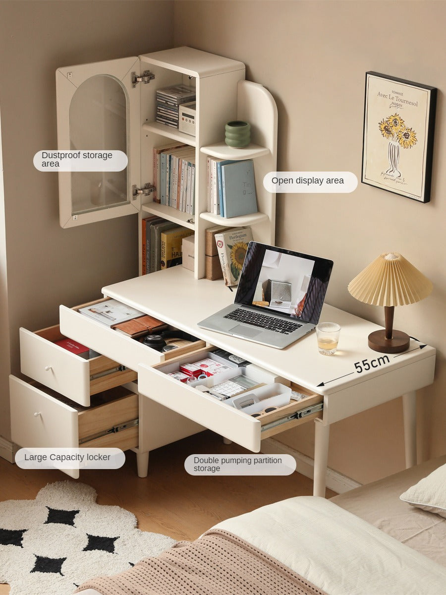 Rubberwood Solid Wood Retractable Desk and Bookshelf