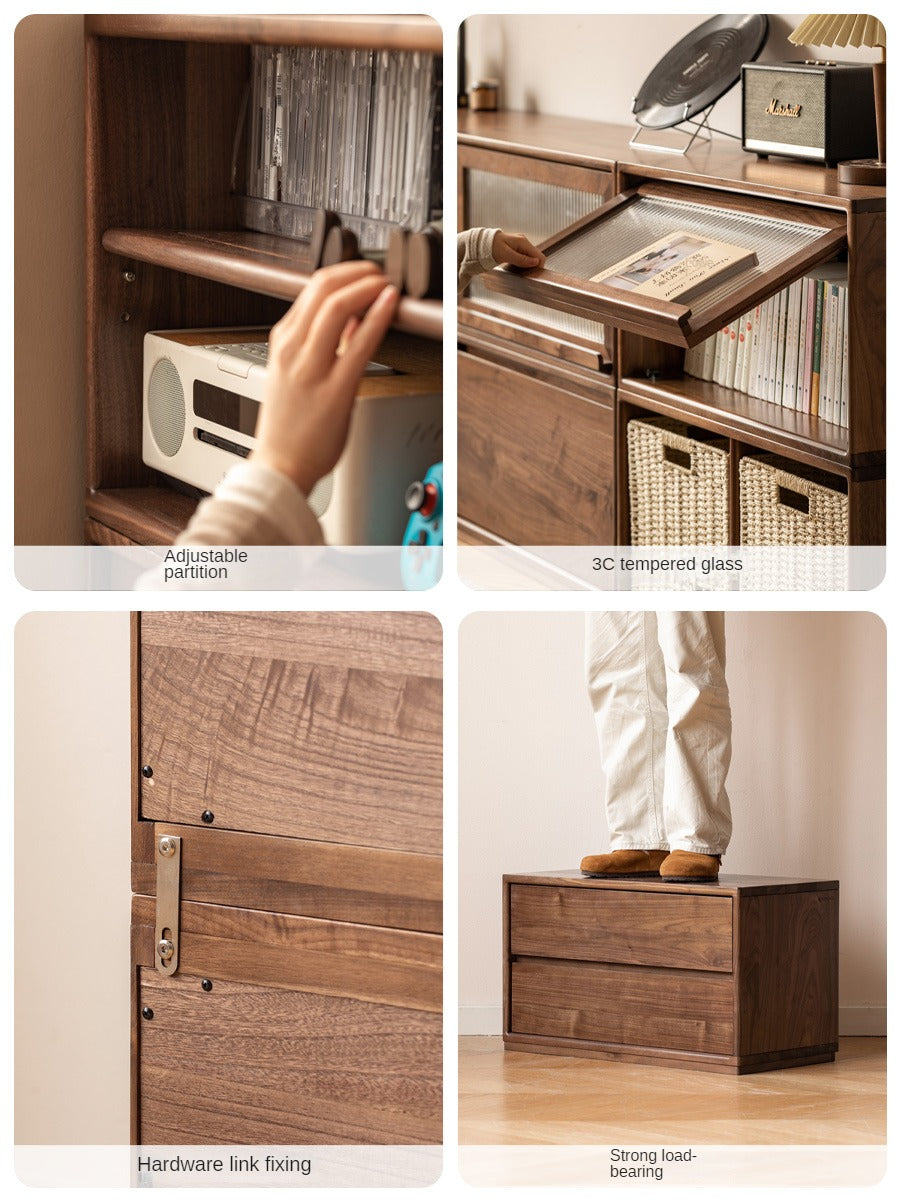 Black Walnut, Oak Solid Wood TV Cabinet Modern Module Combination Storage.