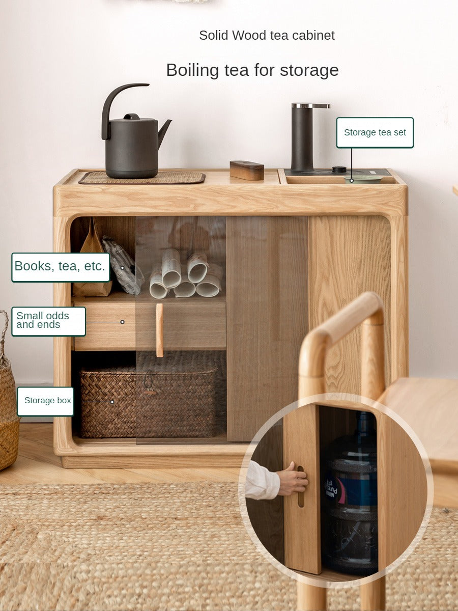 Oak, Ash Solid Wood Tea Maker Integrated Tea Table