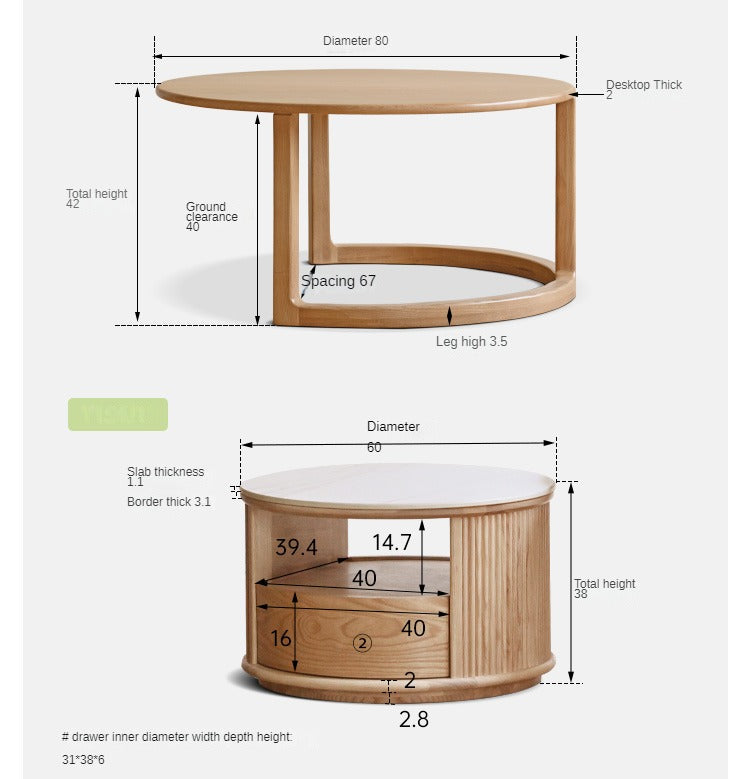 Ash Solid Wood Modern Rock Plate Round Table Coffee