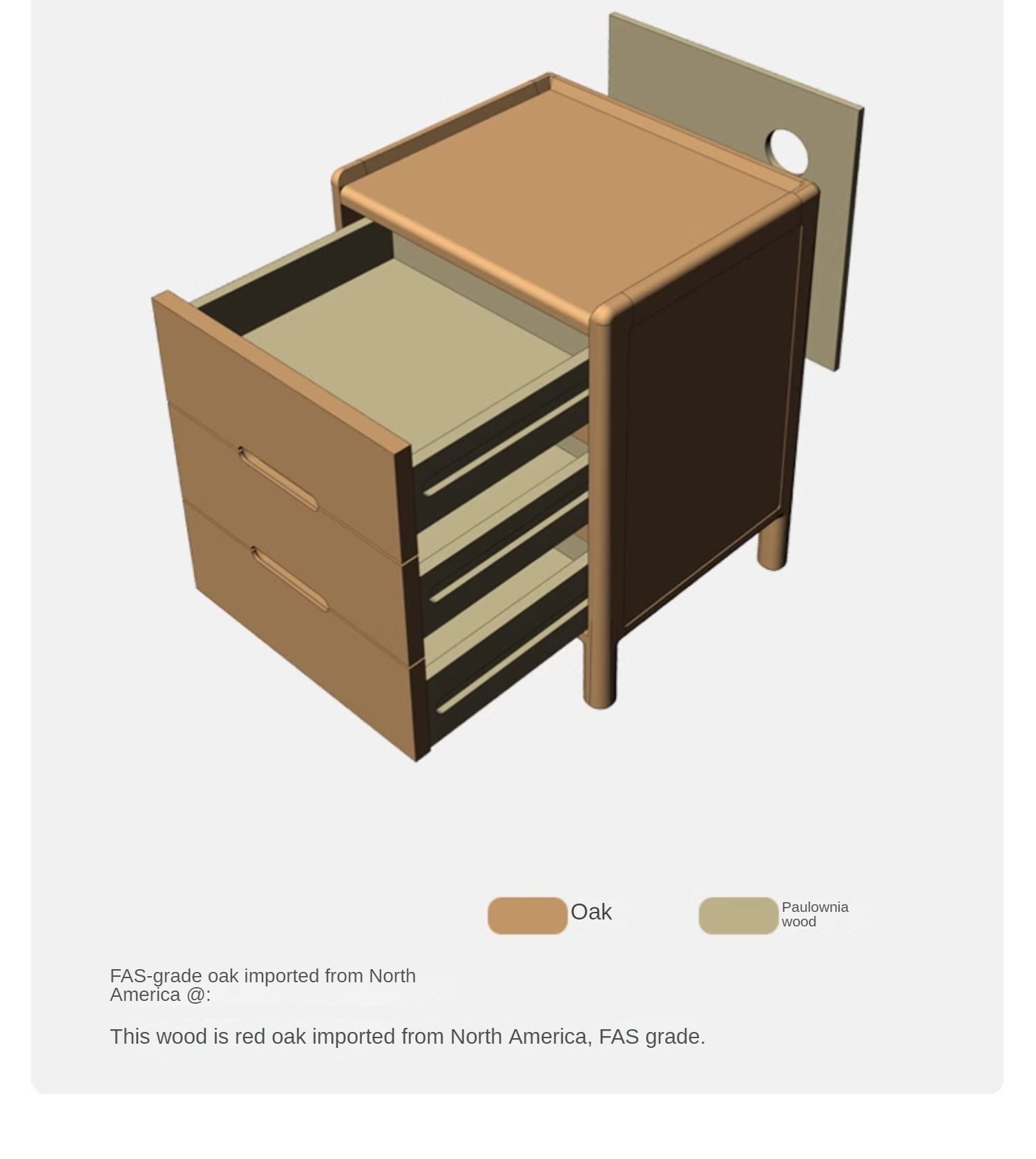 Oak Solid Wood, Solid Rubberwood Nordic Modern Nightstand.