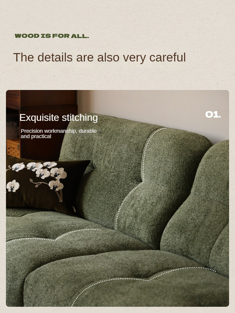 Fabric Sofa Retro High Back Four-Person Straight Sofa