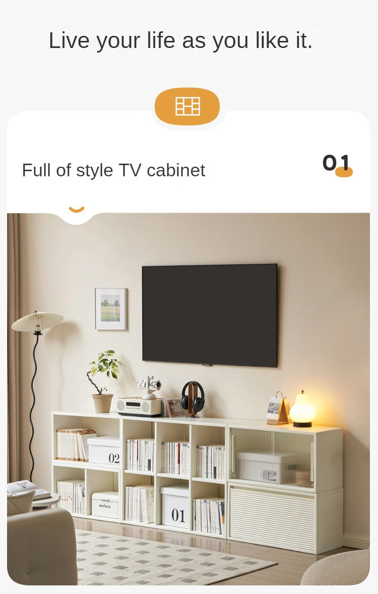 Pine Solid Wood Cream White Lattice Storage Low Bookcase