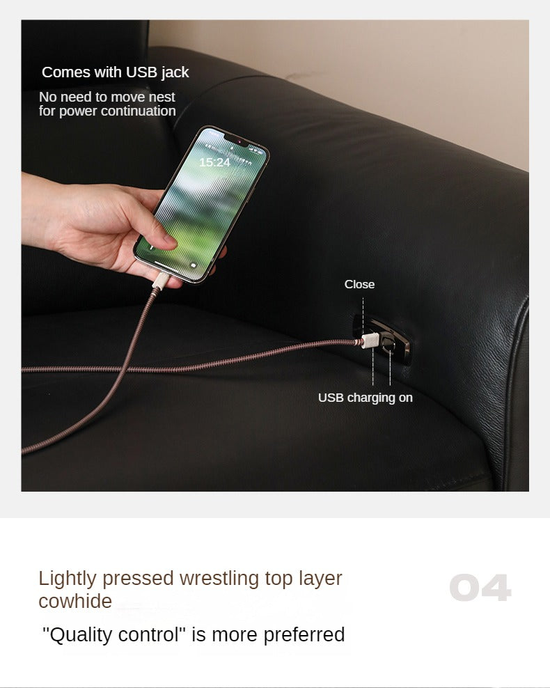 Leather Electric Italian Zero Wall Black Leather Sofa.