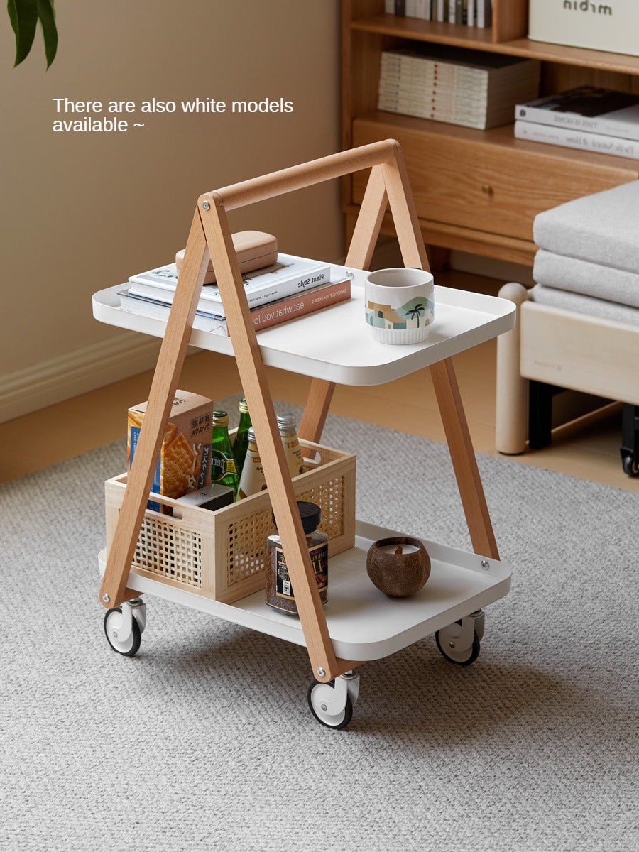 Beech Solid Wood Edge Table, Mobile Storage Rack