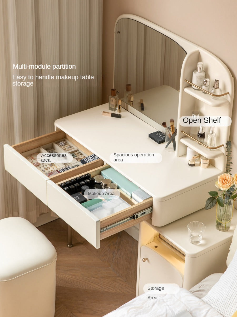 Poplar Solid Wood Dressing Table, Storage Cabinet Cream.