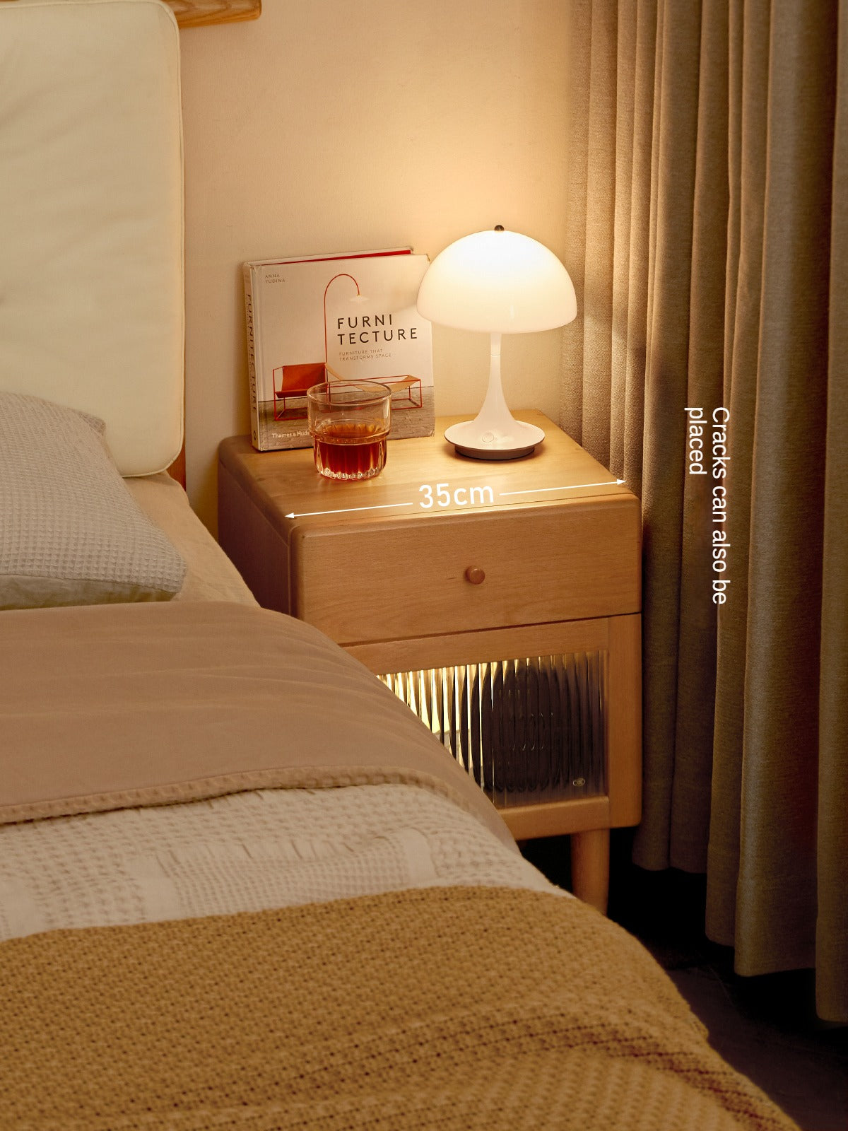 Beech Solid Wood Nightstand With Light