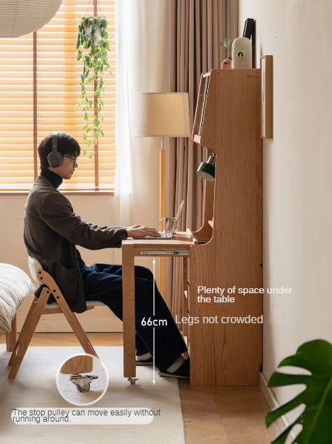 Oak Solid Wood Modern Modern Retractable Desk Integrated Bookcase