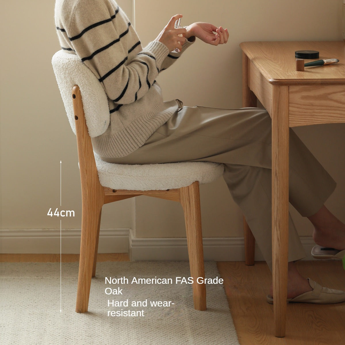 Oak Solid Wood Modern Velvet Soft Makeup Stool