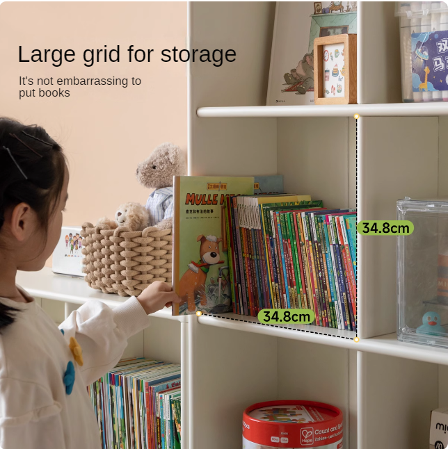 Rubber Solid Wood Cream Style Children's Free Сombination Bookshelf.