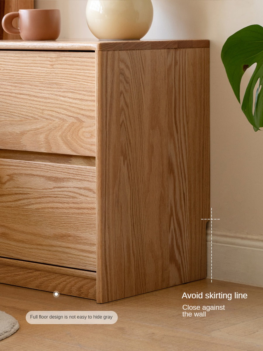 Oak Solid Wood Two Drawer Nightstand.