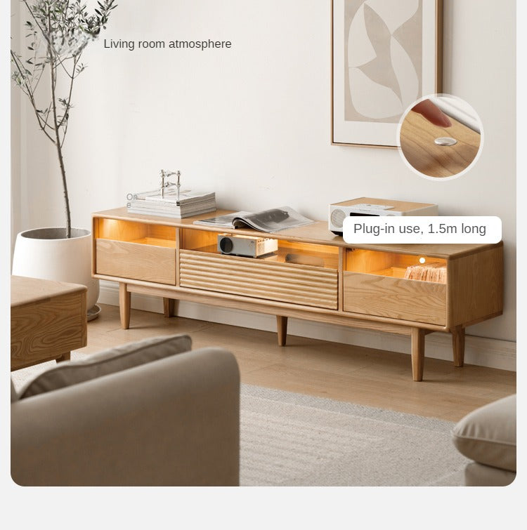 Ash Solid Wood Floor Modern Rock Board TV Cabinet.