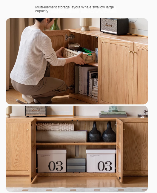 Oak Solid Wood Modern Floor Storage TV Cabinet.