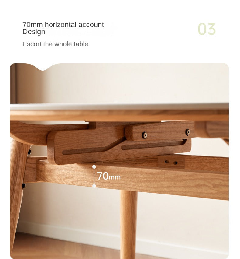 Oak Solid Wood Folding Rock Board Expandable Dining Table